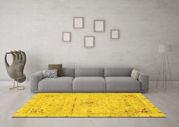 Machine Washable Abstract Yellow Modern Rug in a Living Room, wshabs2117yw