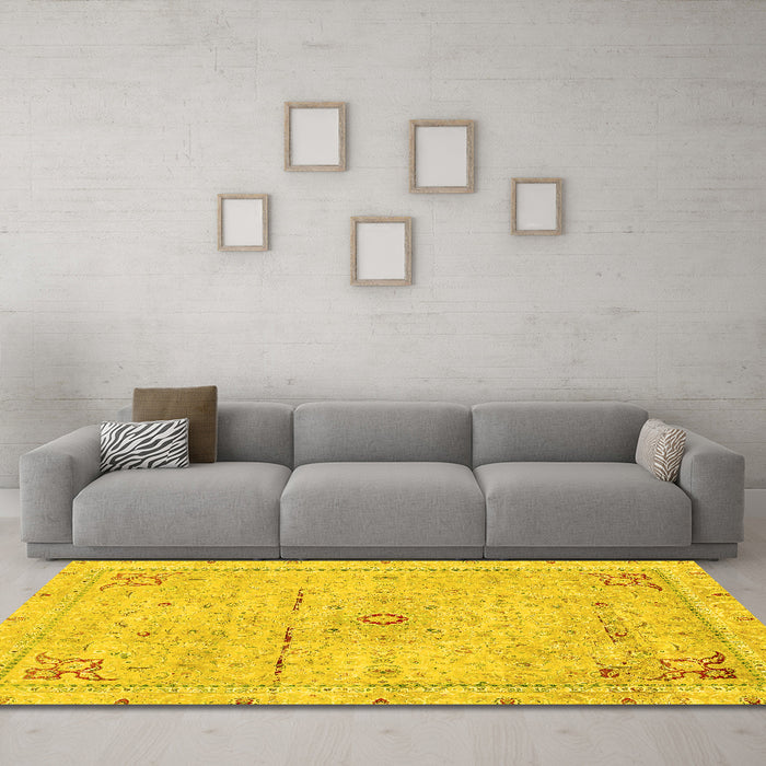 Machine Washable Abstract Yellow Modern Rug in a Living Room, wshabs2117yw