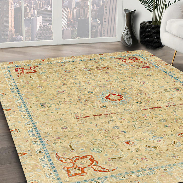 Abstract Brown Gold Modern Rug in Family Room, abs2117