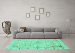 Machine Washable Abstract Turquoise Modern Area Rugs in a Living Room,, wshabs2117turq