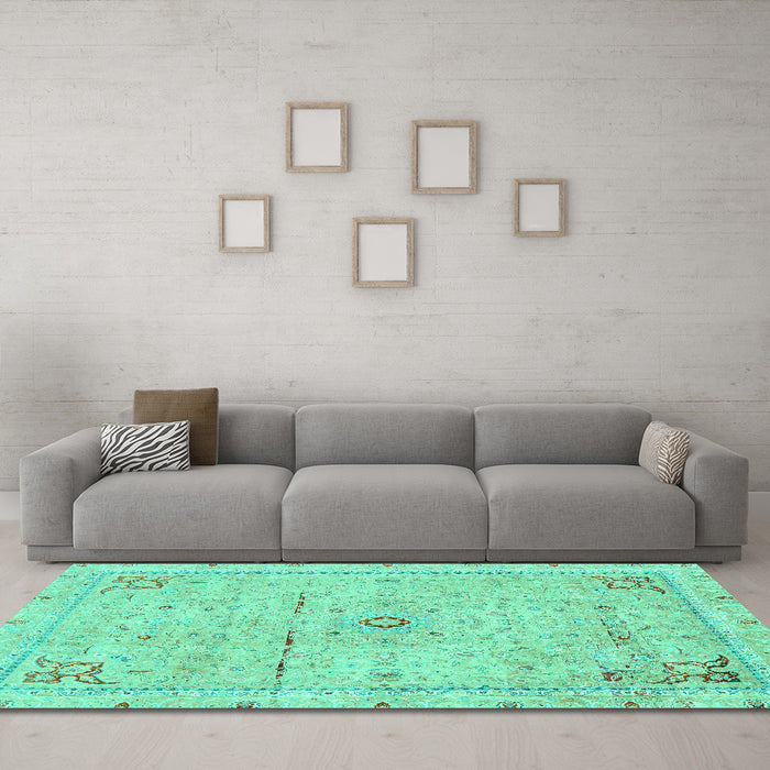 Machine Washable Abstract Turquoise Modern Area Rugs in a Living Room,, wshabs2117turq