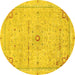 Round Abstract Yellow Modern Rug, abs2117yw