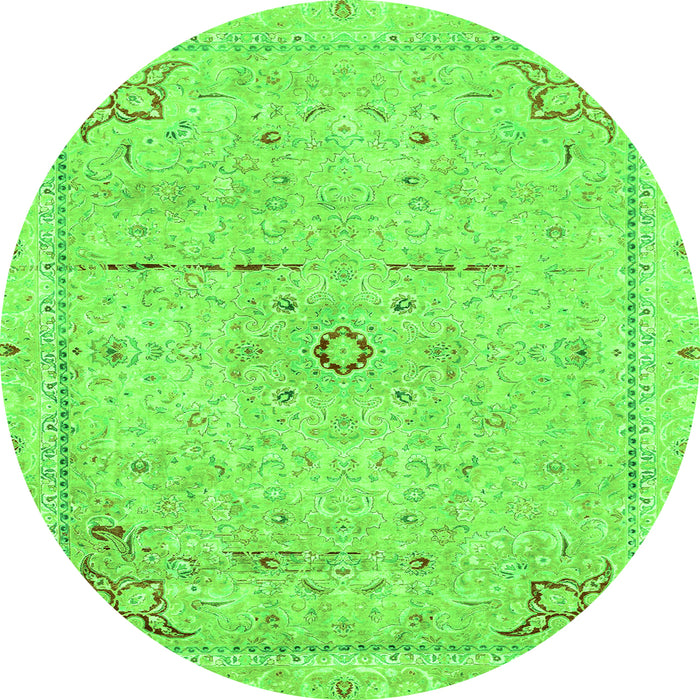 Round Machine Washable Abstract Green Modern Area Rugs, wshabs2117grn