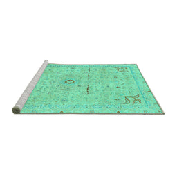 Sideview of Machine Washable Abstract Turquoise Modern Area Rugs, wshabs2117turq