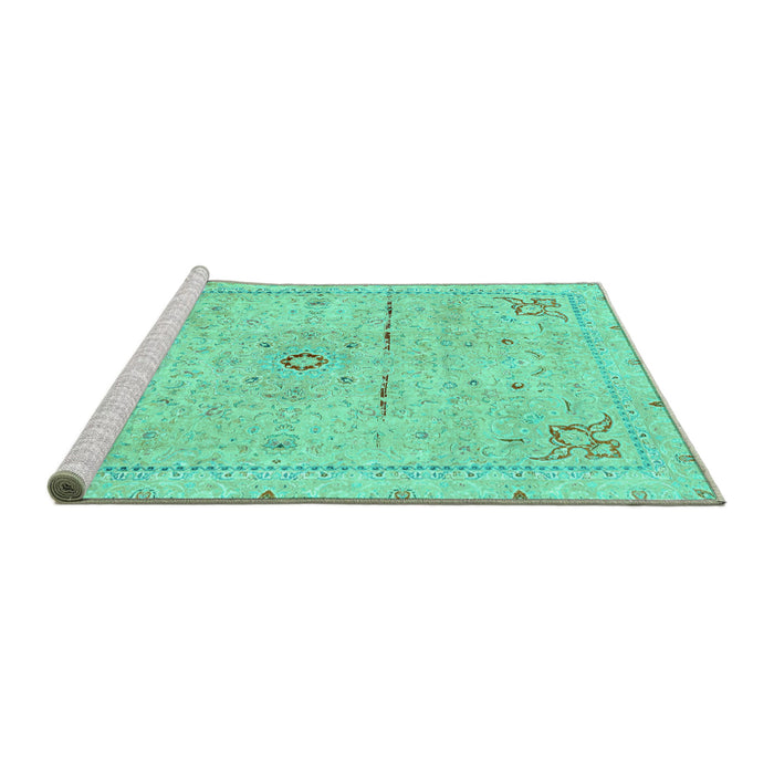 Sideview of Machine Washable Abstract Turquoise Modern Area Rugs, wshabs2117turq