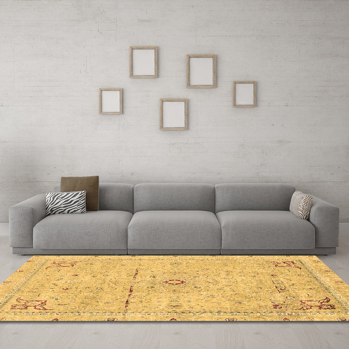 Machine Washable Abstract Brown Modern Rug in a Living Room,, wshabs2117brn