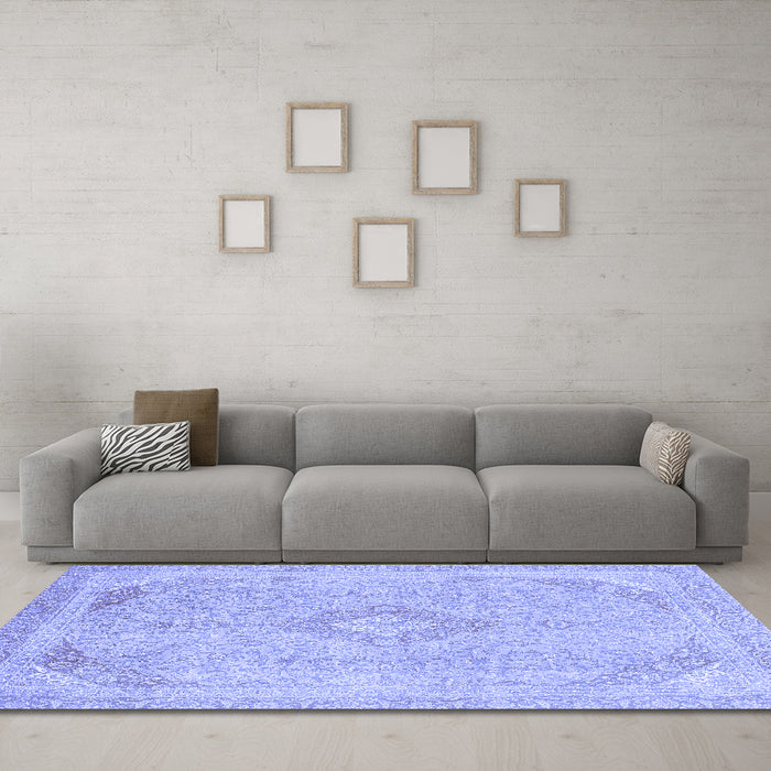 Machine Washable Abstract Blue Modern Rug in a Living Room, wshabs2118blu