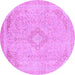 Round Machine Washable Abstract Purple Modern Area Rugs, wshabs2118pur