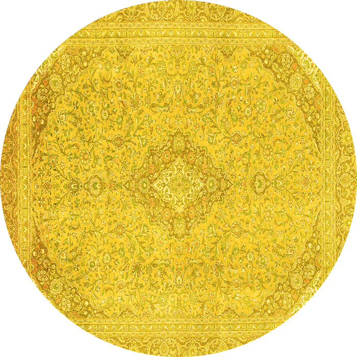 Round Machine Washable Abstract Yellow Modern Rug, wshabs2118yw