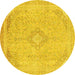 Round Machine Washable Abstract Yellow Modern Rug, wshabs2118yw