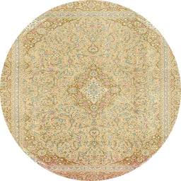 Round Abstract Brown Gold Modern Rug, abs2118