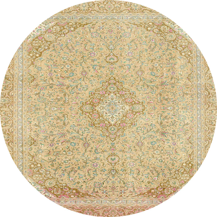 Round Abstract Brown Gold Modern Rug, abs2118