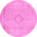 Round Machine Washable Abstract Pink Modern Rug, wshabs2118pnk