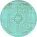 Round Abstract Light Blue Modern Rug, abs2118lblu