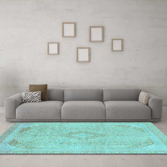Machine Washable Abstract Light Blue Modern Rug in a Living Room, wshabs2118lblu
