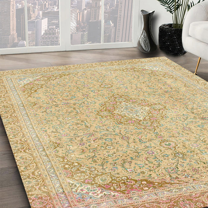 Abstract Brown Gold Modern Rug in Family Room, abs2118