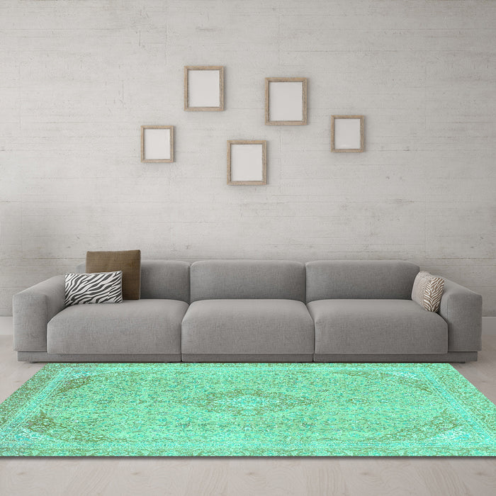 Machine Washable Abstract Turquoise Modern Area Rugs in a Living Room,, wshabs2118turq
