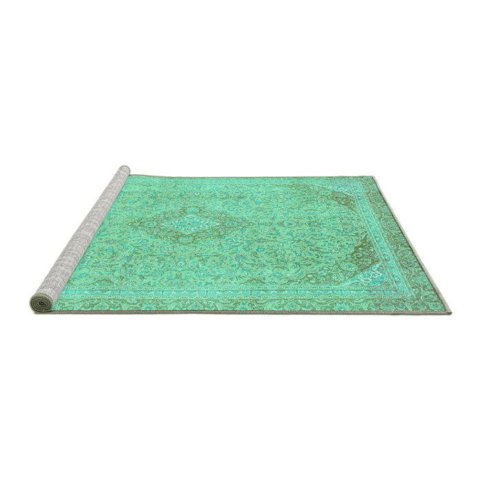 Sideview of Machine Washable Abstract Turquoise Modern Area Rugs, wshabs2118turq