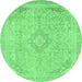 Round Machine Washable Abstract Emerald Green Modern Area Rugs, wshabs2118emgrn