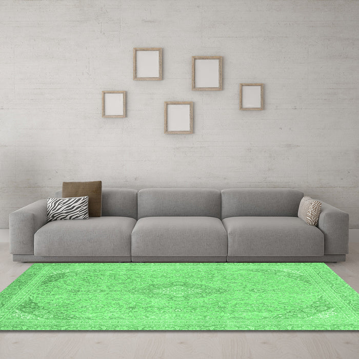 Machine Washable Abstract Emerald Green Modern Area Rugs in a Living Room,, wshabs2118emgrn