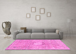 Machine Washable Abstract Pink Modern Rug in a Living Room, wshabs2119pnk