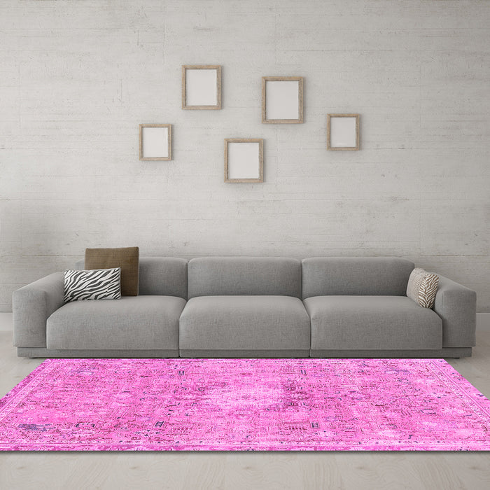 Machine Washable Abstract Pink Modern Rug in a Living Room, wshabs2119pnk