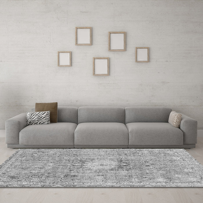 Machine Washable Abstract Gray Modern Rug in a Living Room,, wshabs2119gry