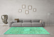 Machine Washable Abstract Turquoise Modern Area Rugs in a Living Room,, wshabs2119turq