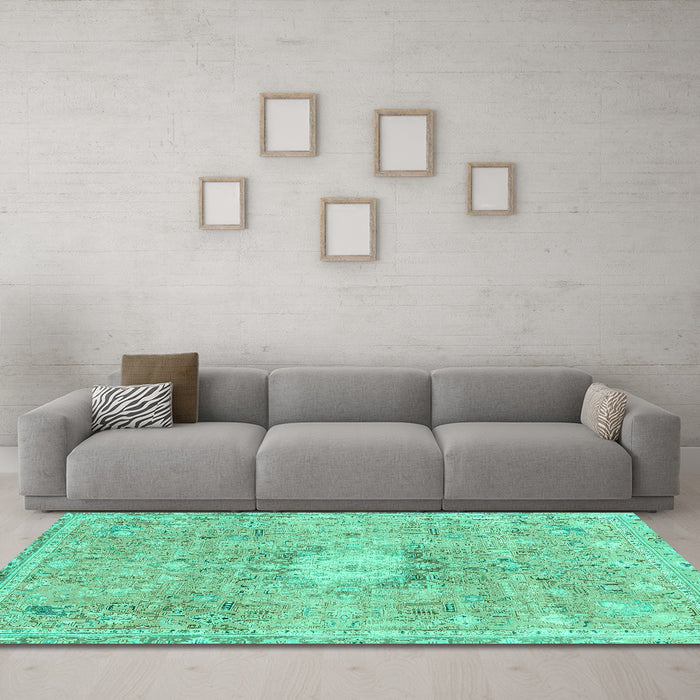 Machine Washable Abstract Turquoise Modern Area Rugs in a Living Room,, wshabs2119turq
