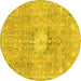 Round Abstract Yellow Modern Rug, abs2119yw