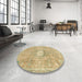 Round Machine Washable Abstract Yellow Rug in a Office, wshabs2119