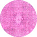 Round Machine Washable Abstract Pink Modern Rug, wshabs2119pnk