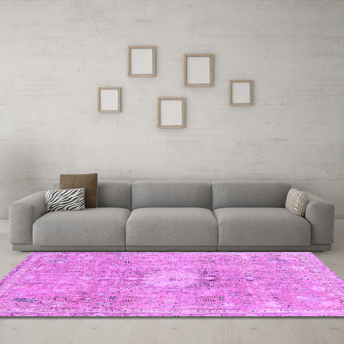 Machine Washable Abstract Purple Modern Area Rugs in a Living Room, wshabs2119pur