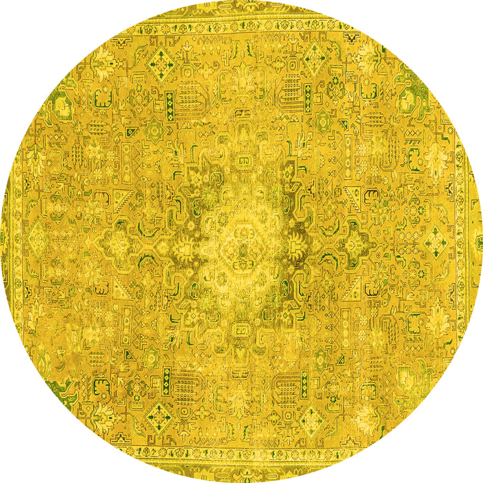 Round Machine Washable Abstract Yellow Modern Rug, wshabs2119yw