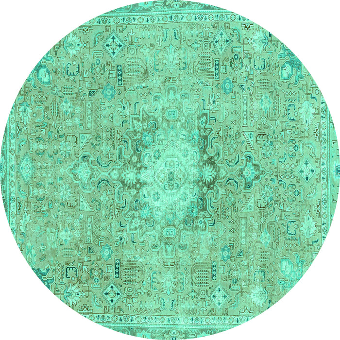 Round Abstract Turquoise Modern Rug, abs2119turq