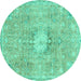 Round Abstract Turquoise Modern Rug, abs2119turq