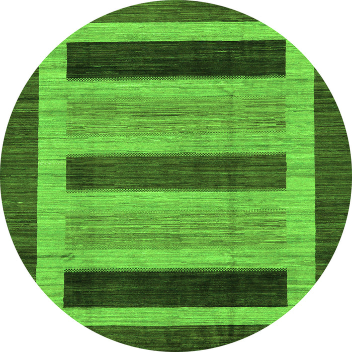 Round Machine Washable Abstract Green Modern Area Rugs, wshabs211grn
