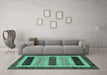 Machine Washable Abstract Turquoise Modern Area Rugs in a Living Room,, wshabs211turq