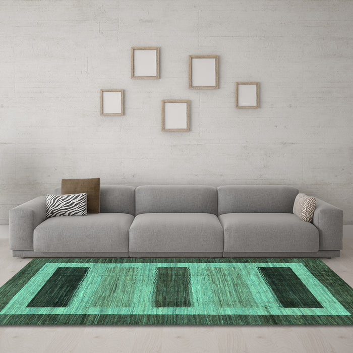 Machine Washable Abstract Turquoise Modern Area Rugs in a Living Room,, wshabs211turq