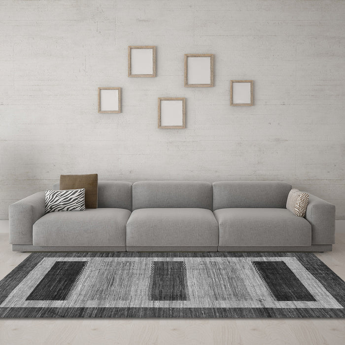 Machine Washable Abstract Gray Modern Rug in a Living Room,, wshabs211gry