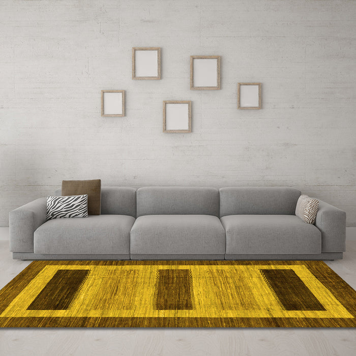 Machine Washable Abstract Yellow Modern Rug in a Living Room, wshabs211yw