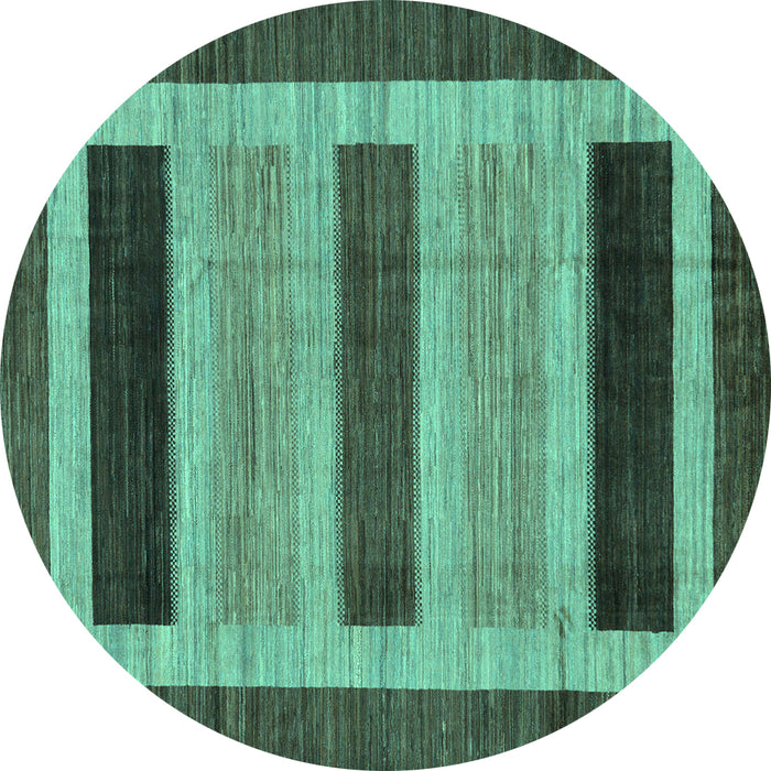 Round Machine Washable Abstract Turquoise Modern Area Rugs, wshabs211turq