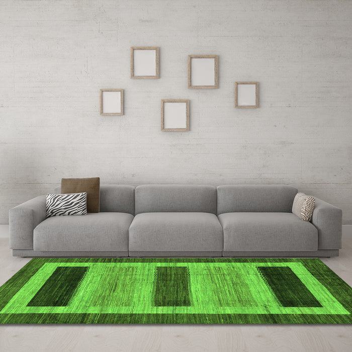 Machine Washable Abstract Green Modern Area Rugs in a Living Room,, wshabs211grn