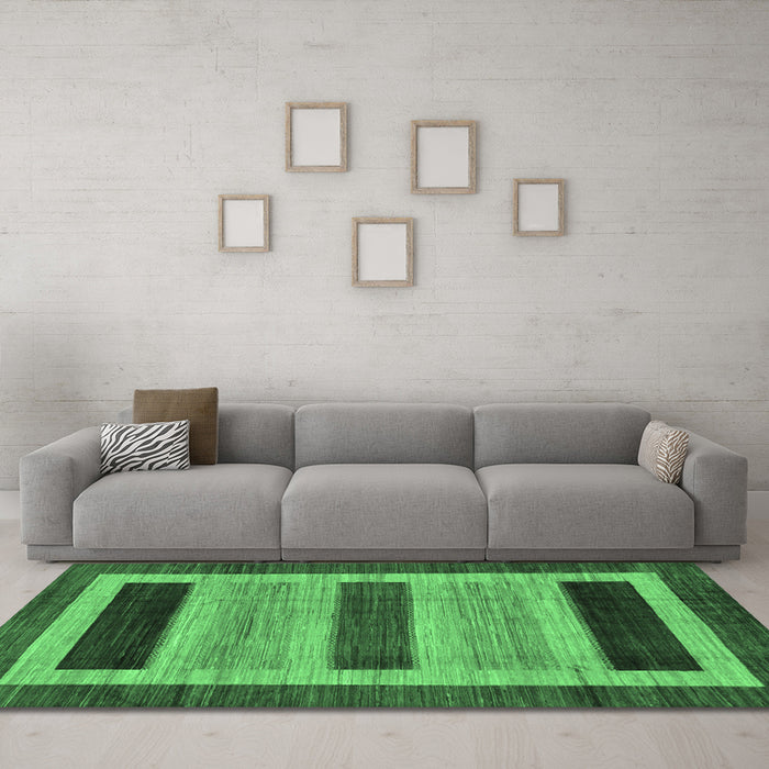 Machine Washable Abstract Emerald Green Modern Area Rugs in a Living Room,, wshabs211emgrn