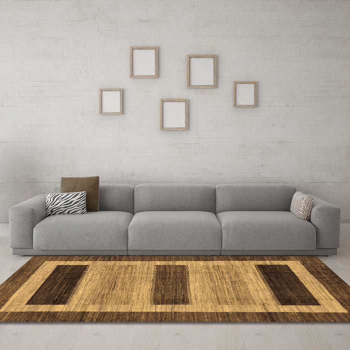 Machine Washable Abstract Brown Modern Rug in a Living Room,, wshabs211brn
