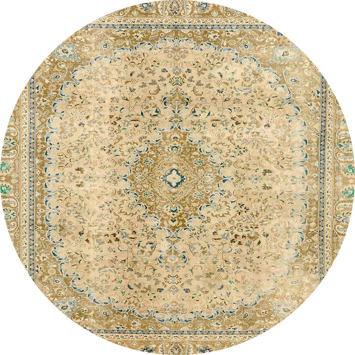 Round Abstract Brown Gold Modern Rug, abs2120