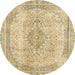 Round Abstract Brown Gold Modern Rug, abs2120