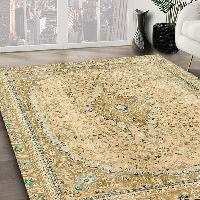 Machine Washable Abstract Brown Gold Rug in a Family Room, wshabs2120