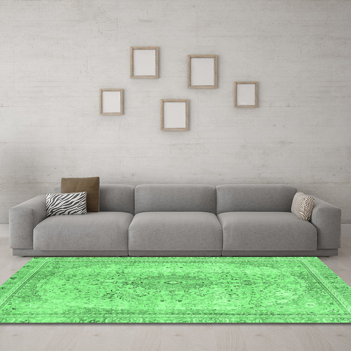 Machine Washable Abstract Emerald Green Modern Area Rugs in a Living Room,, wshabs2120emgrn