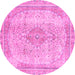 Round Machine Washable Abstract Pink Modern Rug, wshabs2120pnk